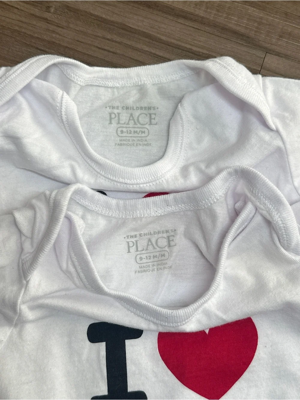 The Children's Place White Tee Bodysuits with Red Heart Black Lettering 9-12M